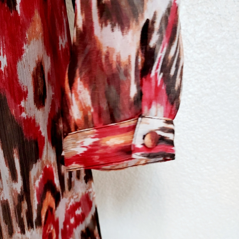 🔴3/$20 Chico's Red & Brown Sheer 3/4 Sleeves Blouse Size M - Picture 11 of 13
